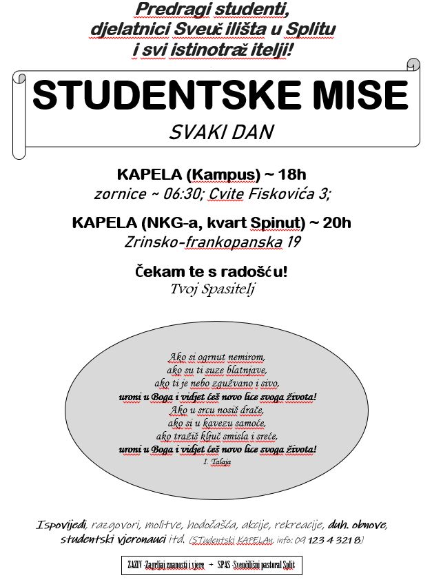 studentske mise svaki dan